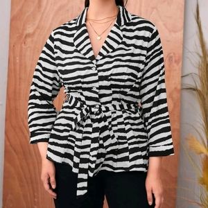 Zebra Print Belted Blouse - Plus